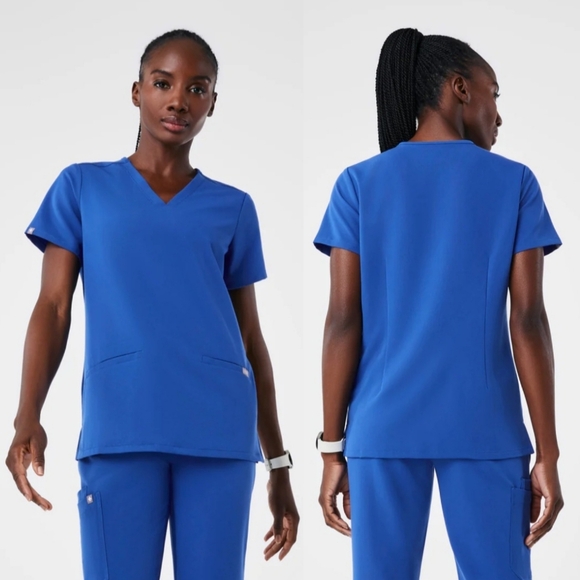 Figs Tops - Figs "Casma Three Pocket Scrub Top" Winning Blue V-Neck FW1100 | Women's Size XS